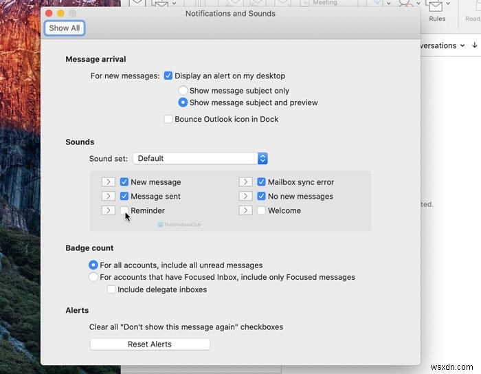 วิธีปิด Outlook Reminders และ Reminder Sound บน Mac 