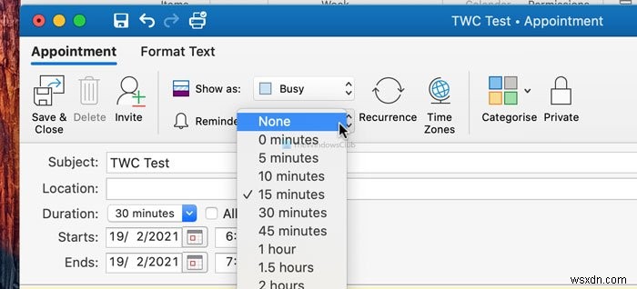 วิธีปิด Outlook Reminders และ Reminder Sound บน Mac 