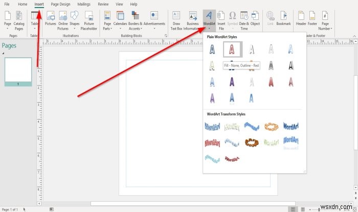 วิธีเปลี่ยนรูปร่างของเครื่องมือ WordArt Text ใน Microsoft Publisher 