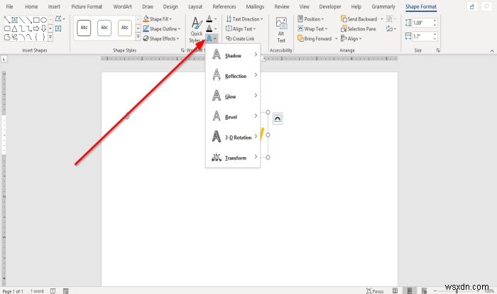 วิธีเพิ่มเอฟเฟกต์ข้อความให้กับอักษรศิลป์ใน Microsoft Office 