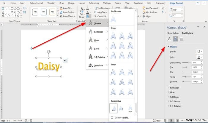 วิธีเพิ่มเอฟเฟกต์ข้อความให้กับอักษรศิลป์ใน Microsoft Office 