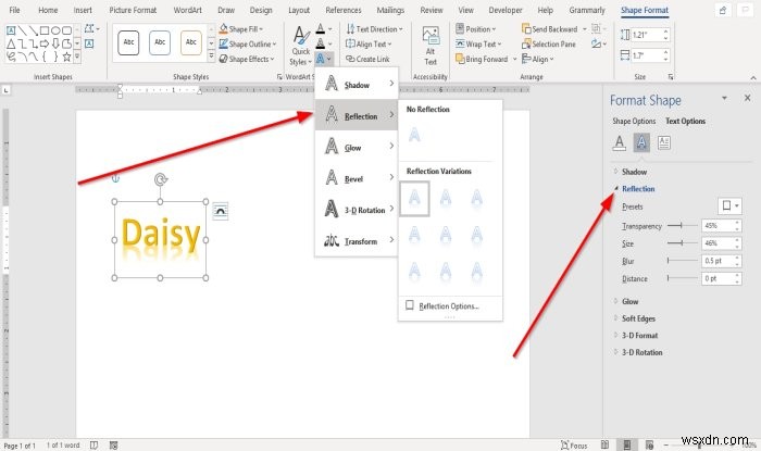 วิธีเพิ่มเอฟเฟกต์ข้อความให้กับอักษรศิลป์ใน Microsoft Office 