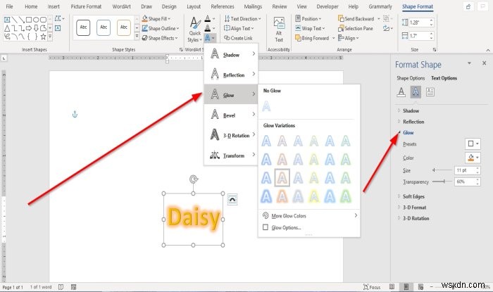 วิธีเพิ่มเอฟเฟกต์ข้อความให้กับอักษรศิลป์ใน Microsoft Office 