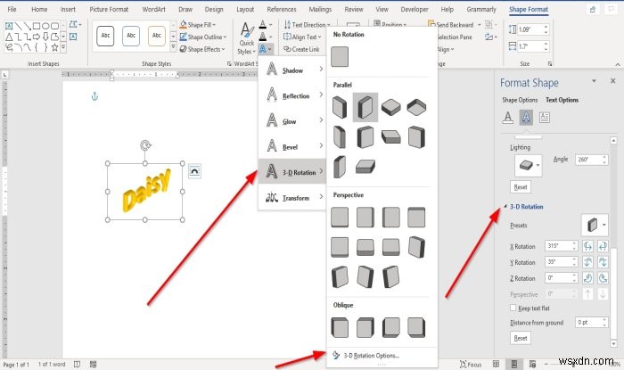 วิธีเพิ่มเอฟเฟกต์ข้อความให้กับอักษรศิลป์ใน Microsoft Office 