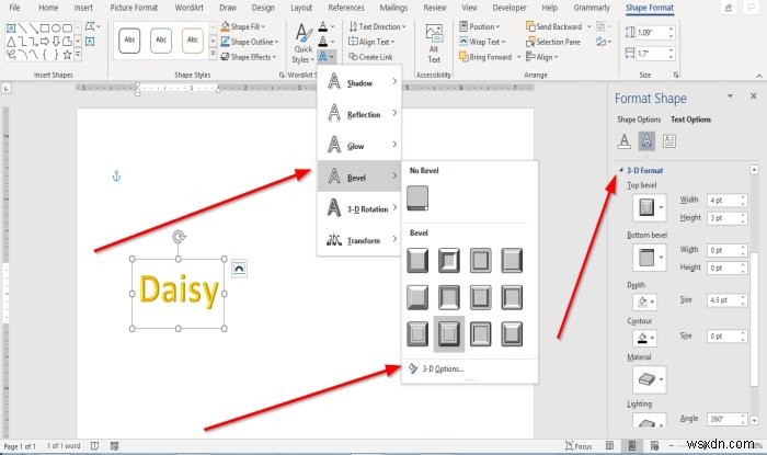 วิธีเพิ่มเอฟเฟกต์ข้อความให้กับอักษรศิลป์ใน Microsoft Office 