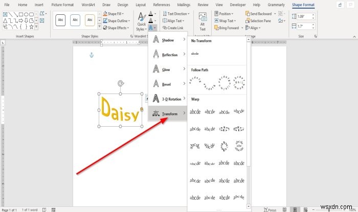 วิธีเพิ่มเอฟเฟกต์ข้อความให้กับอักษรศิลป์ใน Microsoft Office 