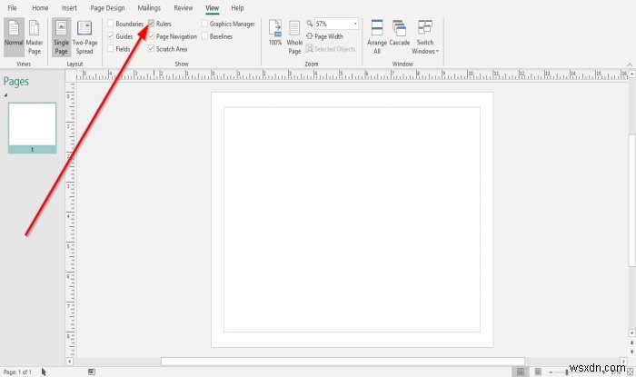 วิธีแสดงหรือซ่อน และใช้แถบไม้บรรทัดใน Microsoft Publisher 