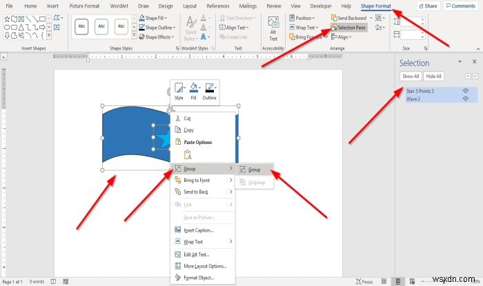 วิธีจัดกลุ่มวัตถุใน Microsoft Word 