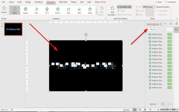 วิธีสร้างเอฟเฟกต์ข้อความอนุภาคหรือแอนิเมชั่นการระเบิดใน PowerPoint 