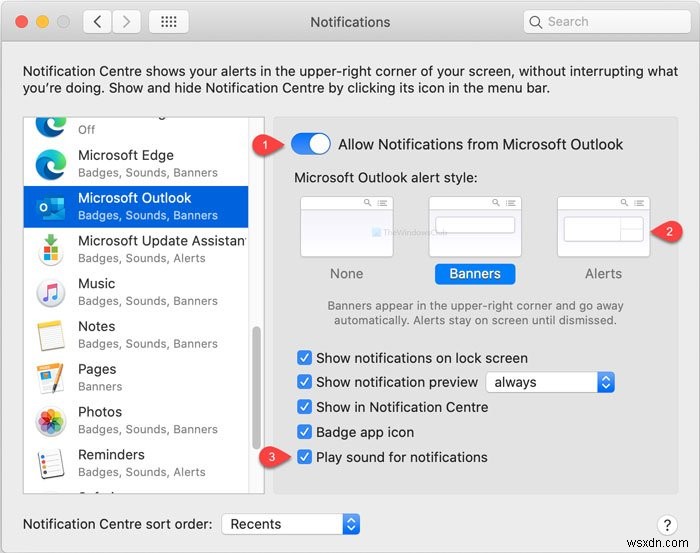 การแจ้งเตือนของ Outlook ไม่ทำงานบน Mac 