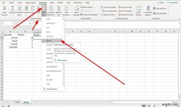 วิธีใช้ฟังก์ชัน EDATE และ EOMONTH ใน Excel 