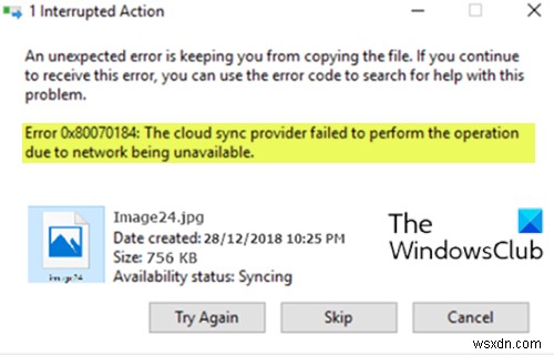 ข้อผิดพลาดของ OneDrive 0x80070184:ผู้ให้บริการการซิงค์บนคลาวด์ล้มเหลวในการดำเนินการ 