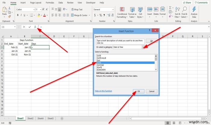 วิธีใช้ฟังก์ชัน DAYS และ DAYS360 ใน Microsoft Excel 