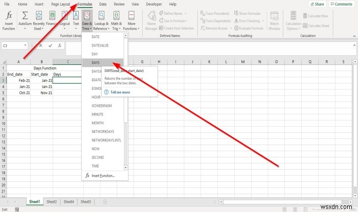 วิธีใช้ฟังก์ชัน DAYS และ DAYS360 ใน Microsoft Excel 