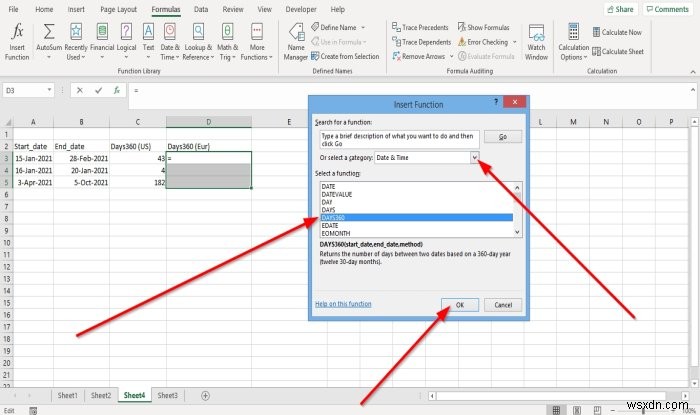 วิธีใช้ฟังก์ชัน DAYS และ DAYS360 ใน Microsoft Excel 