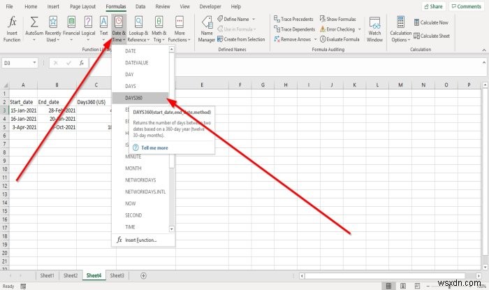 วิธีใช้ฟังก์ชัน DAYS และ DAYS360 ใน Microsoft Excel 