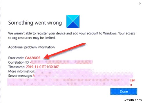 Microsoft Teams Error CAA2000B เราไม่สามารถลงทะเบียนอุปกรณ์ของคุณได้ 