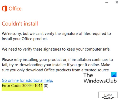 แก้ไขรหัสข้อผิดพลาดของ Microsoft Office 30029-4, 30029-1011, 30094-1011, 30183-39, 30088-4 บน Windows 10 