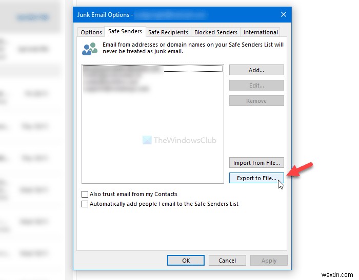 วิธีการส่งออกหรือนำเข้ารายชื่อผู้ส่งที่ถูกบล็อกและปลอดภัยใน Outlook 