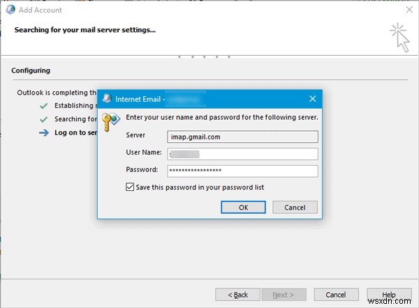 Outlook ไม่สามารถเชื่อมต่อกับ Gmail ขอรหัสผ่านต่อไป 