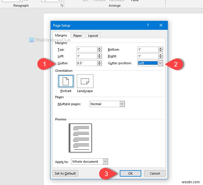 วิธีเปลี่ยนขนาดและตำแหน่งขอบของรางน้ำเริ่มต้นใน Word 