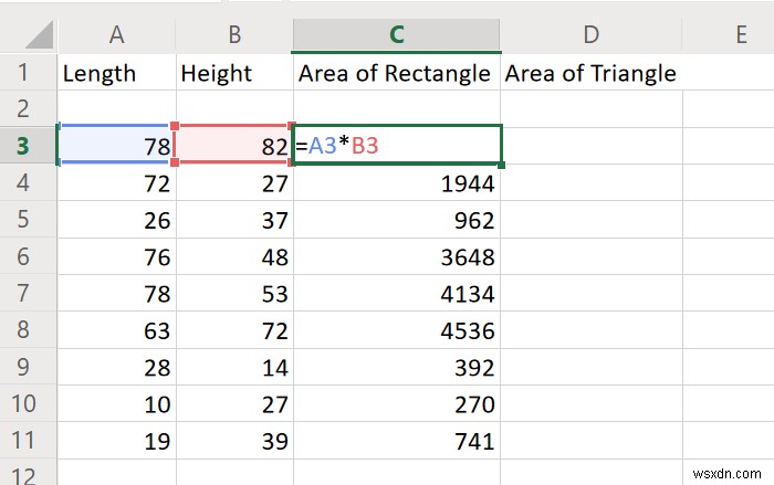 วิธีการคำนวณพื้นที่ของสี่เหลี่ยม สามเหลี่ยม หรือวงกลมใน Excel 