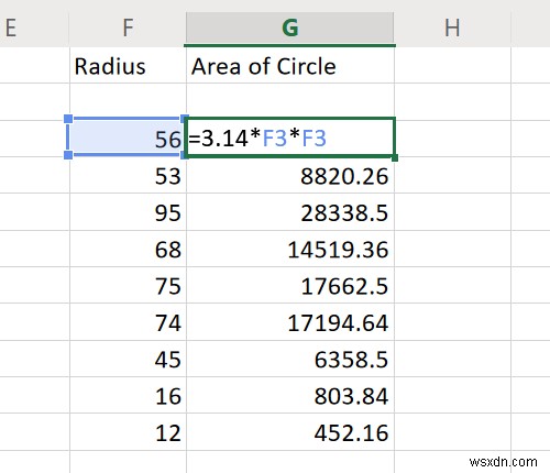 วิธีการคำนวณพื้นที่ของสี่เหลี่ยม สามเหลี่ยม หรือวงกลมใน Excel 