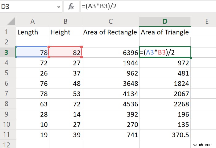 วิธีการคำนวณพื้นที่ของสี่เหลี่ยม สามเหลี่ยม หรือวงกลมใน Excel 