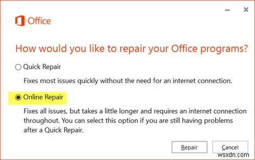 วิธีซ่อมแซม Office &ถอนการติดตั้งโปรแกรม Microsoft Office แต่ละโปรแกรม 