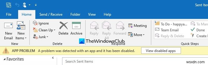 ตรวจพบปัญหากับแอปหรือ Add-in – ข้อความแสดงข้อผิดพลาดของ Outlook 
