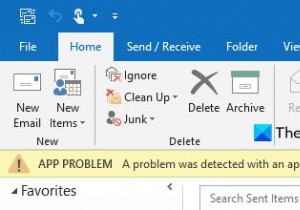 ตรวจพบปัญหากับแอปหรือ Add-in – ข้อความแสดงข้อผิดพลาดของ Outlook 
