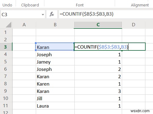 วิธีนับค่าที่ซ้ำกันในคอลัมน์ใน Excel 