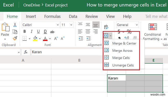 วิธีการผสานและยกเลิกการผสานเซลล์ใน Excel 
