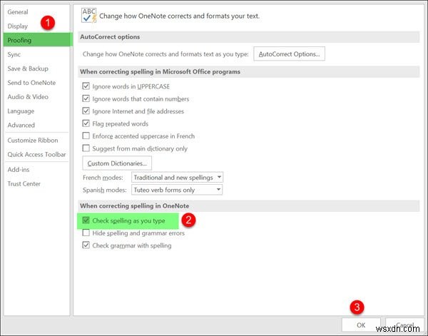 วิธีปิดใช้งานการตรวจตัวสะกดใน OneNote บน Windows 11/10 