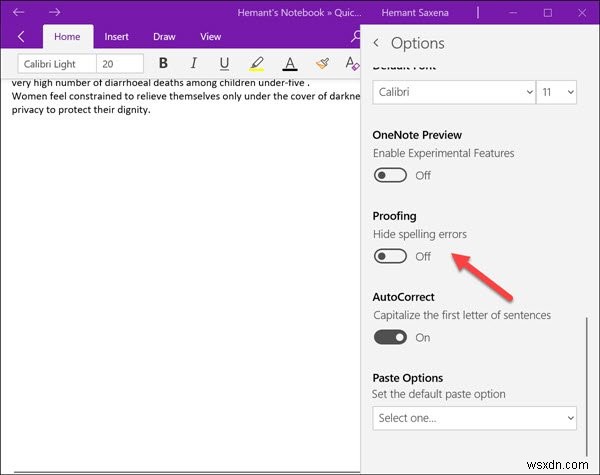 วิธีปิดใช้งานการตรวจตัวสะกดใน OneNote บน Windows 11/10 