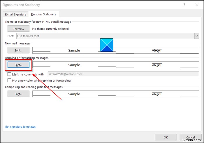 ขนาดฟอนต์เปลี่ยนไปเมื่อตอบกลับอีเมลใน Outlook ใน Windows 10 