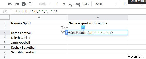 วิธีเพิ่มจุลภาคหลังคำแรกในแต่ละเซลล์ใน Excel 