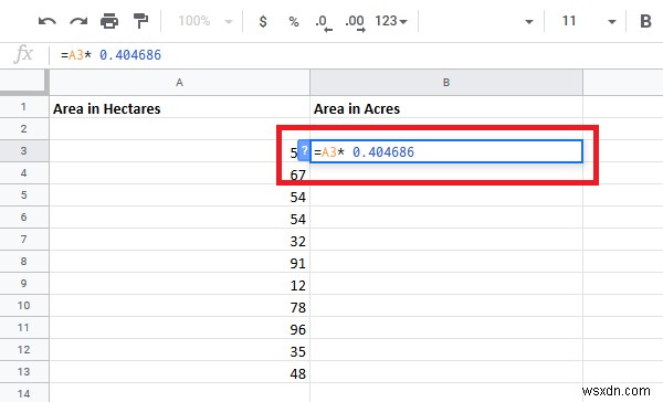 วิธีการแปลงเซลล์ระหว่างเฮกตาร์และเอเคอร์ใน Excel 