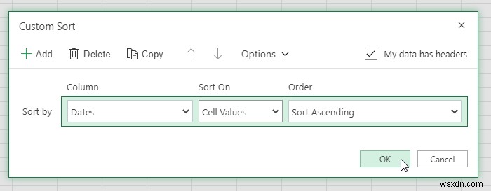 วิธีจัดเรียงข้อมูลตามวันที่ใน Excel 