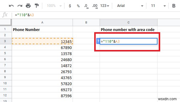 วิธีเพิ่มรหัสประเทศหรือพื้นที่ลงในรายการหมายเลขโทรศัพท์ใน Excel 