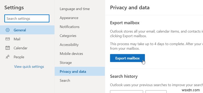 วิธีดาวน์โหลดหรือส่งออกกล่องจดหมายจาก Outlook.com 