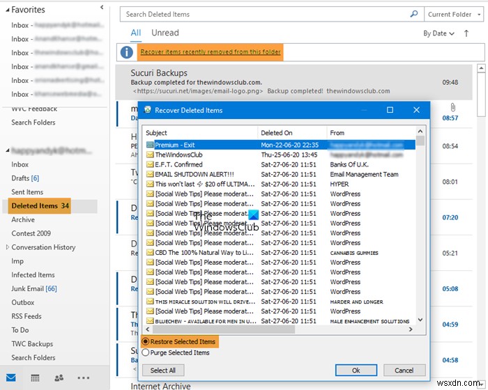 กู้คืนรายการที่ถูกลบออกจากโฟลเดอร์รายการที่ถูกลบของ Outlook 