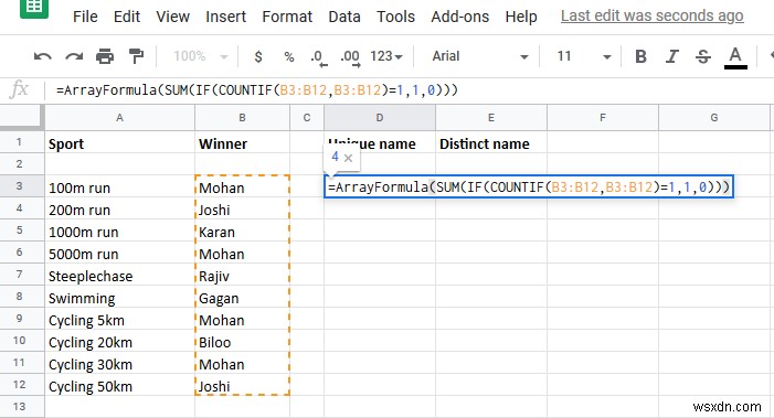 วิธีนับจำนวนค่าที่ไม่ซ้ำกันและแตกต่างกันในคอลัมน์ใน Excel 