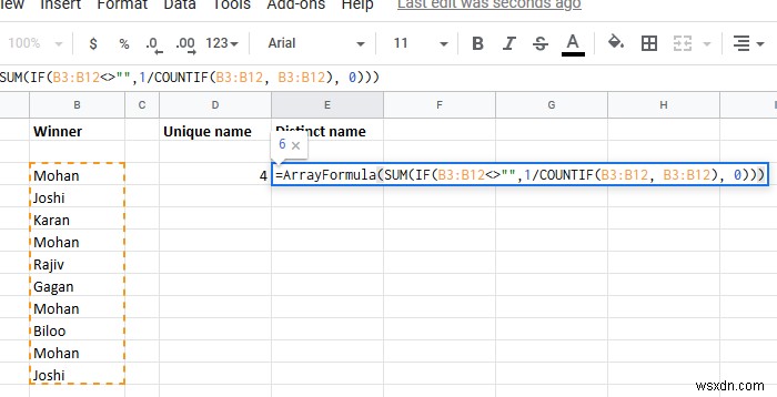 วิธีนับจำนวนค่าที่ไม่ซ้ำกันและแตกต่างกันในคอลัมน์ใน Excel 