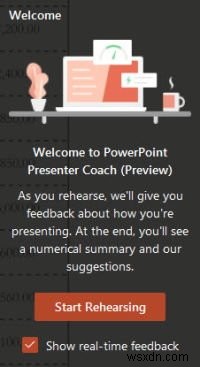 วิธีใช้ Presenter Coach ใน Microsoft PowerPoint Online 