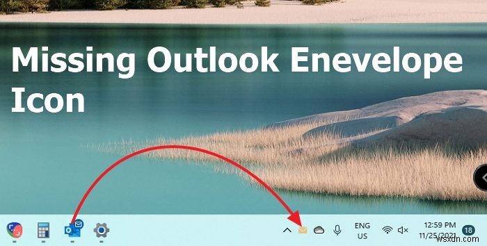 ไอคอนซองจดหมายอีเมลใหม่ของ Outlook ไม่แสดงในแถบงาน 