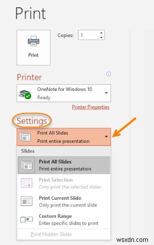 วิธีพิมพ์งานนำเสนอ PowerPoint – สไลด์ บันทึกย่อ และเอกสารประกอบคำบรรยาย 