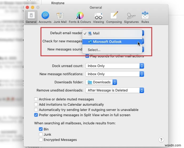 วิธีตั้งค่า Outlook เป็นโปรแกรมอ่านอีเมลเริ่มต้นบน Mac 