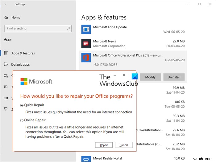 การติดตั้งผลิตภัณฑ์นี้เสียหาย – ข้อผิดพลาดของ Microsoft Office 