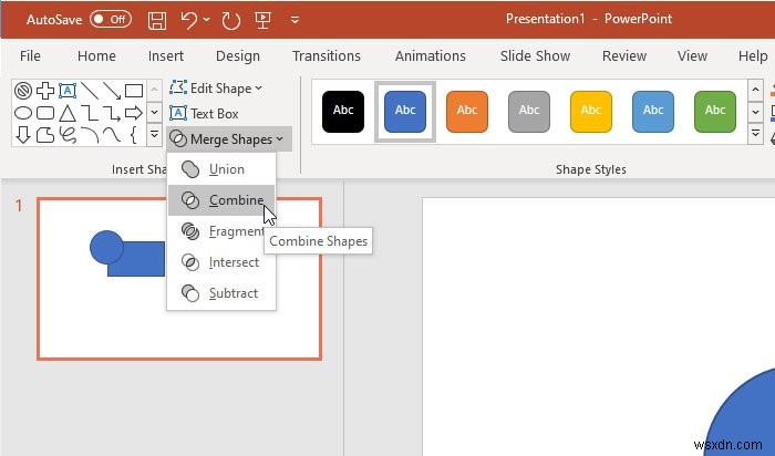 วิธีเปิดใช้งานและผสานรูปร่างใน PowerPoint 